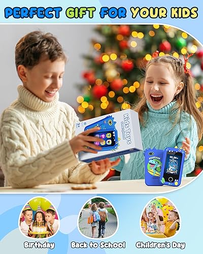 Miniatura 13 de UCIDCI Dinosaurio - Juguetes de teléfono inteligente para niños, cámara dual y reproductor de música, juguetes de teléfono para selfies, juguetes