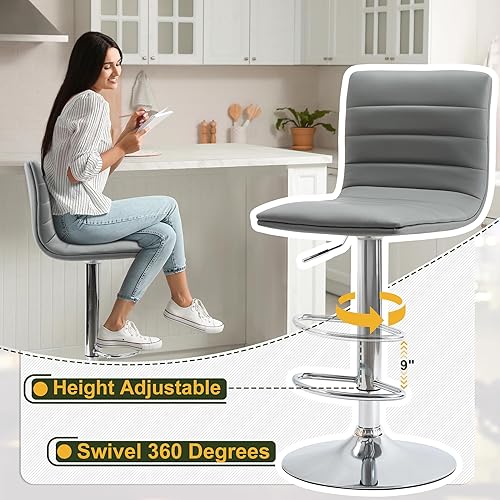 Miniatura 8 de NicBex Taburetes de bar giratorios modernos de piel sintética ajustables, taburetes de bar para isla de cocina, juego de 2, (color gris)
