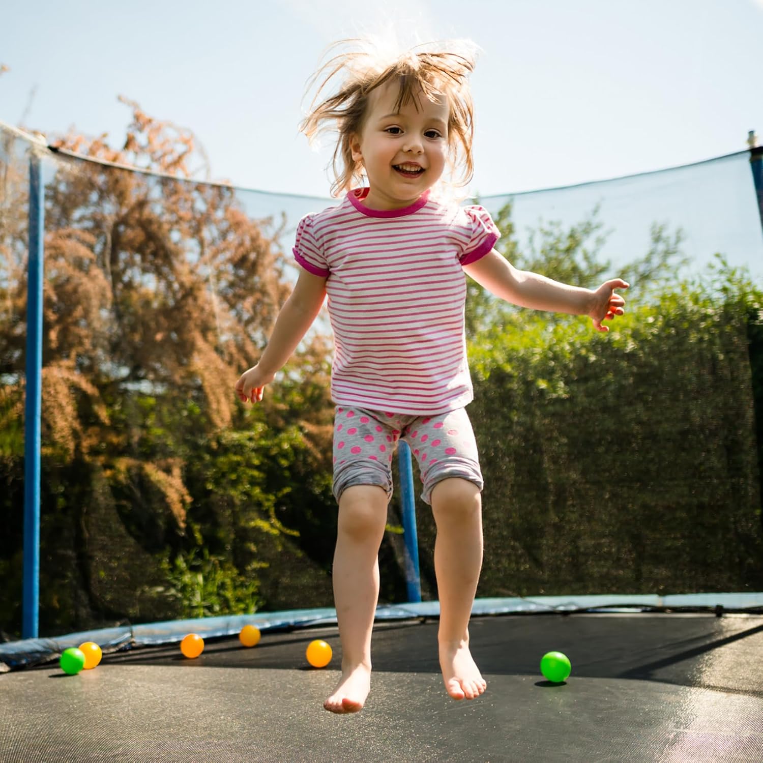 Trampoline Safety Net Replacement 12ft Enclosure Netting with Adjustable Straps & 2 Zippers Weather-Resistant for 8 Straight Poles Frame