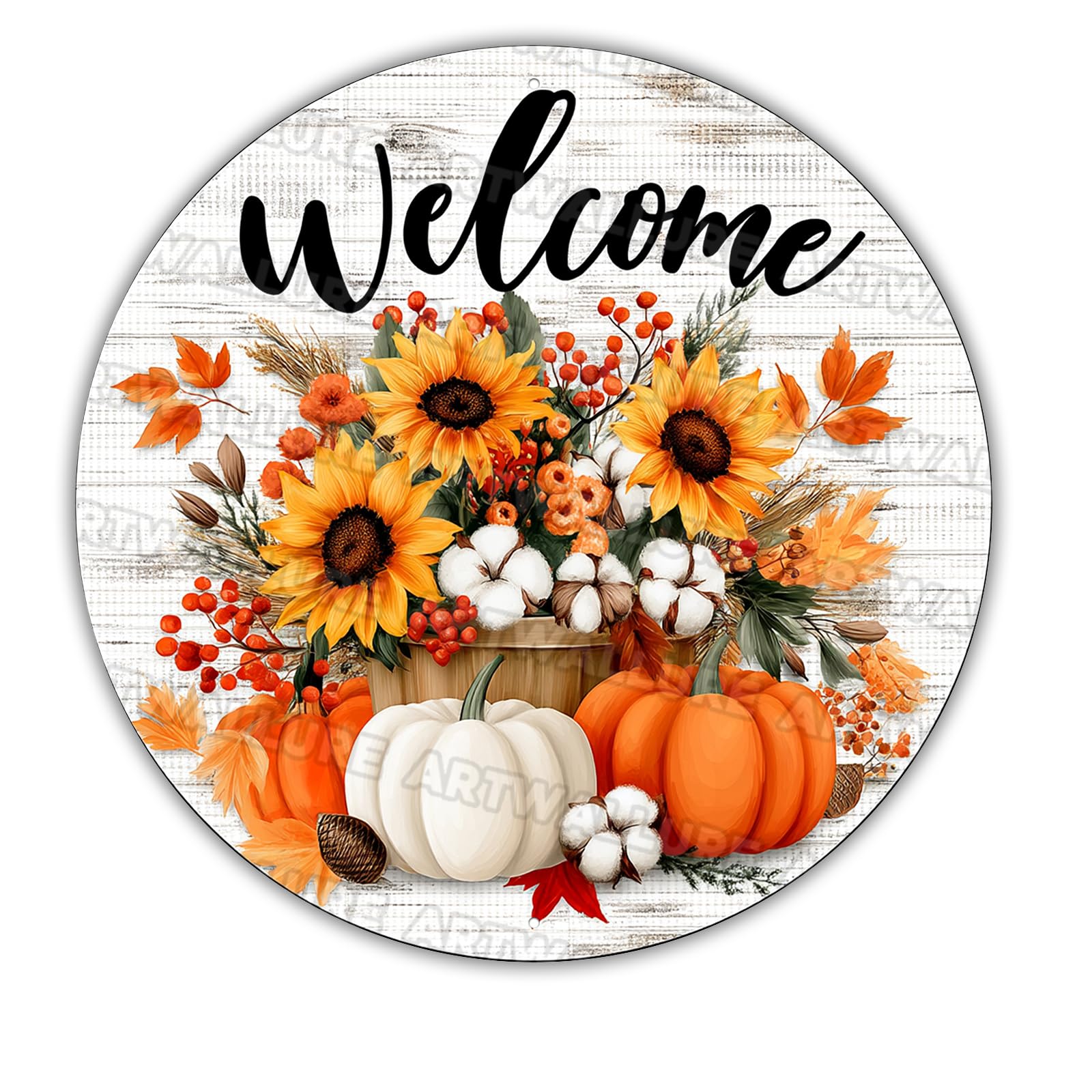 Fall Pumpkin Metal Tin Sign Vintage Retro Wall Art for Front Door Decor Autumn Sunflower Outdoor Porch Hanging Thanksgiving Farmhouse Decoration 12x12inch