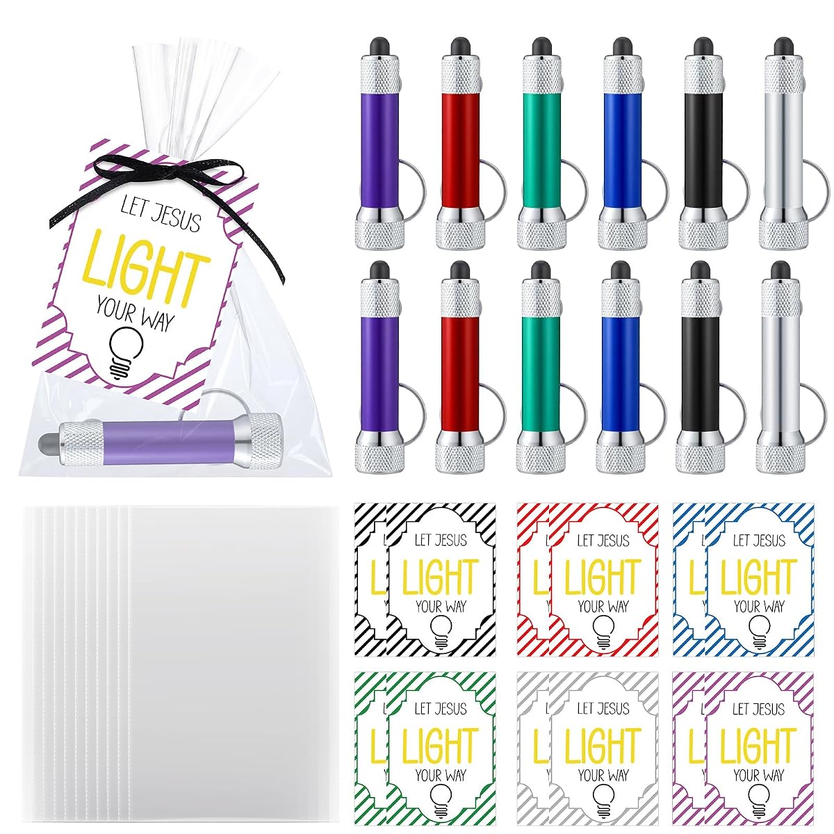 Tujoe 36 Pcs/12 Set Christian Gifts Bulk Let Jesus Light Your Way Flashlights