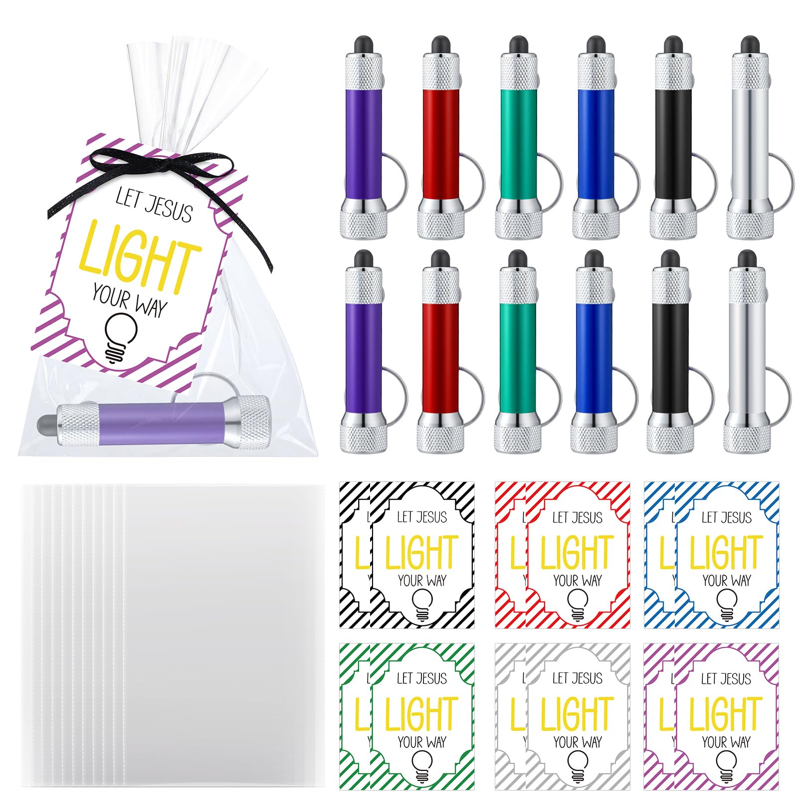 Tujoe 36 Pcs Christian Flashlight Keychains Gift with Bible Verse Cards