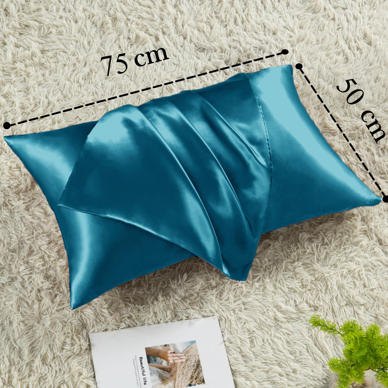 Vielit 2 Pack Satin Pillowcase for Hair and Skin Cooling,Soft as Silk Pillowcase for Hair and Skin,Easier Care than Silk Pillow Case Teel 50x75cm Gifts for Women Envelope & 2 Scrunchies - Image 4