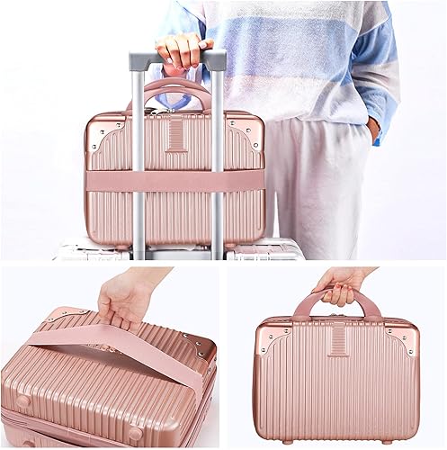 Miniatura 9 de Noverlife Estuche de viaje cosmético portátil de 14 pulgadas, a prueba de presión, ABS, maleta, mini equipaje de mano de viaje con banda elástica,