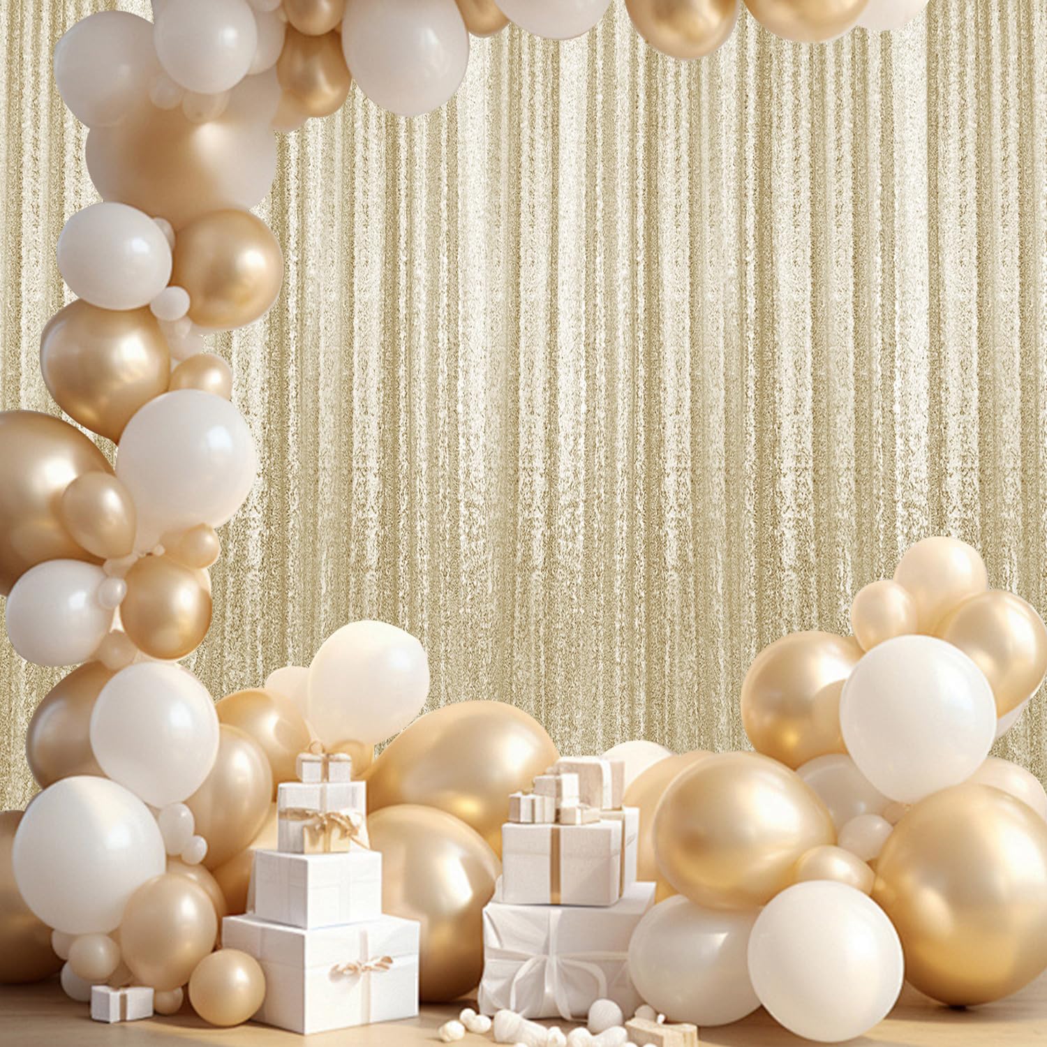 2×8FT-4PCS Champagne Sequin Backdrop Curtains Panels, Photography Backdrop Glitter Curtains Fabric Background for Christmas Wedding Party Decor