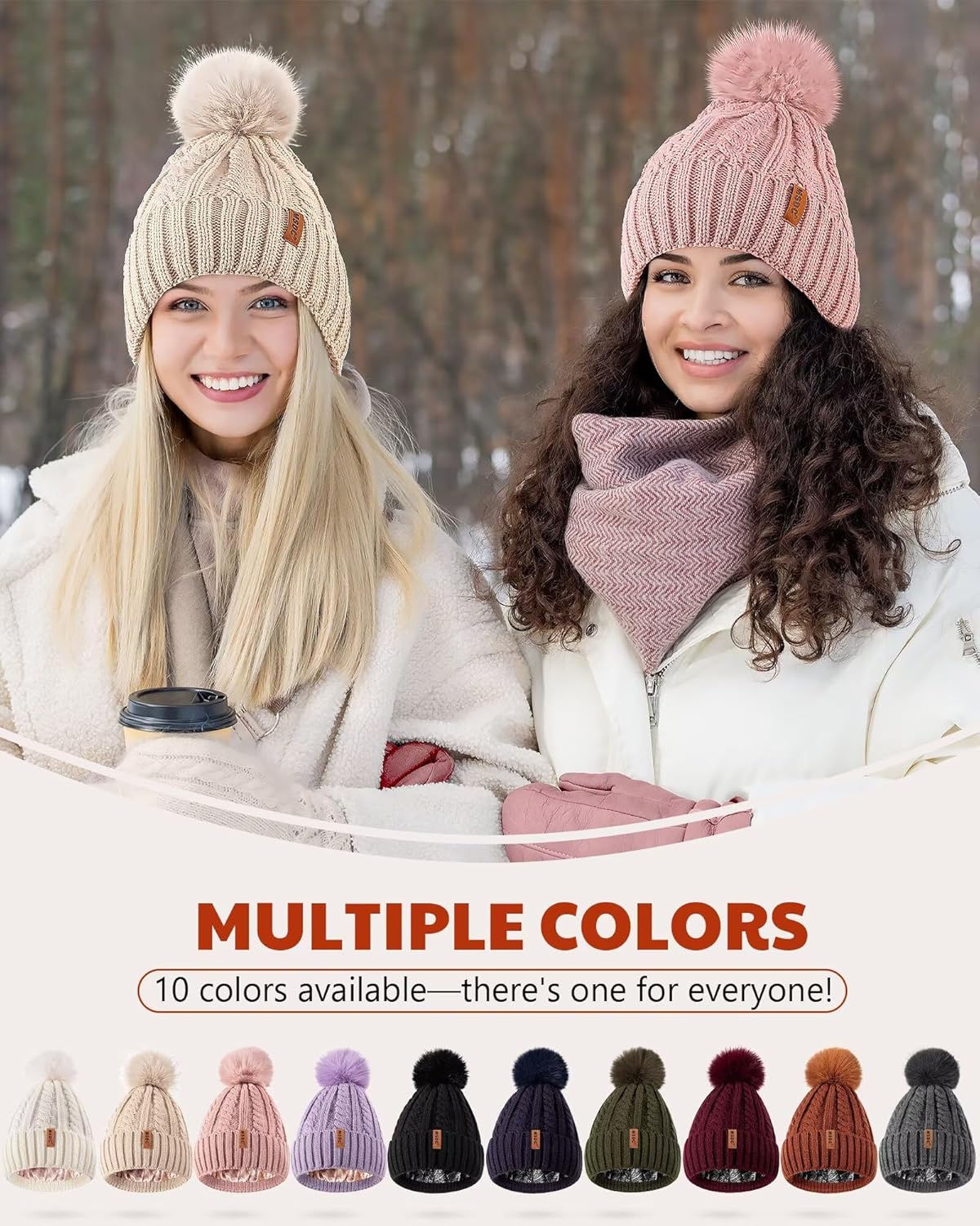 MSDC Satin Lined Beanie for Women with Pom Pom, Warm Womens Winter Hats with Silk Lined, Fashionable Knit Beanie Skull Cap - Image 6