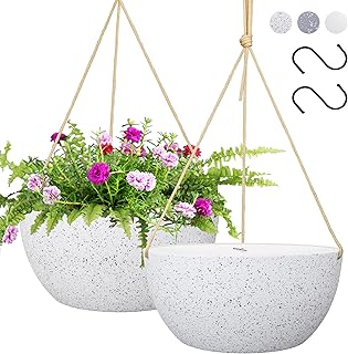 Sponsored Ad - 12 Inch Hanging Planters for Indoor Outdoor Plants, Flower Pots with 2pcs Hooks & Drainers & Plugs for Balc...