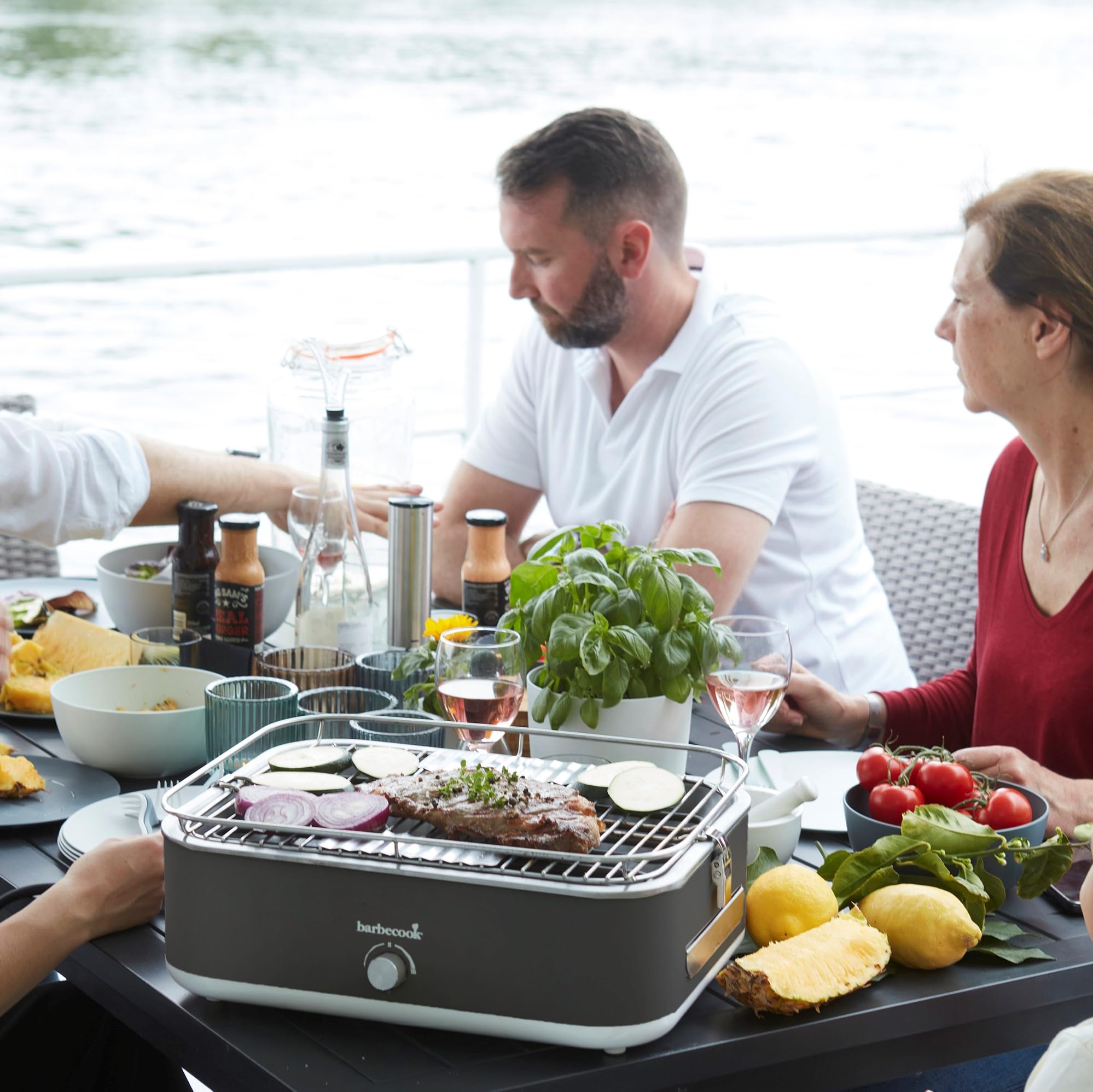 Barbecook elektrischer Tischgrill E-Carlo mit Tragetasche geeignet für Balkon als Outdoor Camping-Grill, spülmaschinen-fest, Midnight Grey 42.5x33x16.5cm