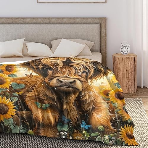 Miniatura 3 de GRJIRAC Manta de girasol de vaca Highland para decoración del hogar y la sala de estar, manta mullida de felpa, regalos para mujeres, hombres y