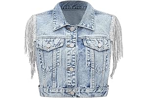 Women's Fringe Button Down Crop Denim Jacket