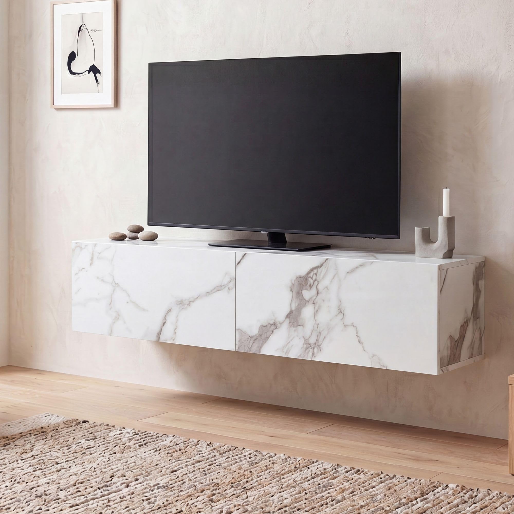 FineBuy - Mobile basso da appendere, effetto marmo, 120 x 30 x 30 cm