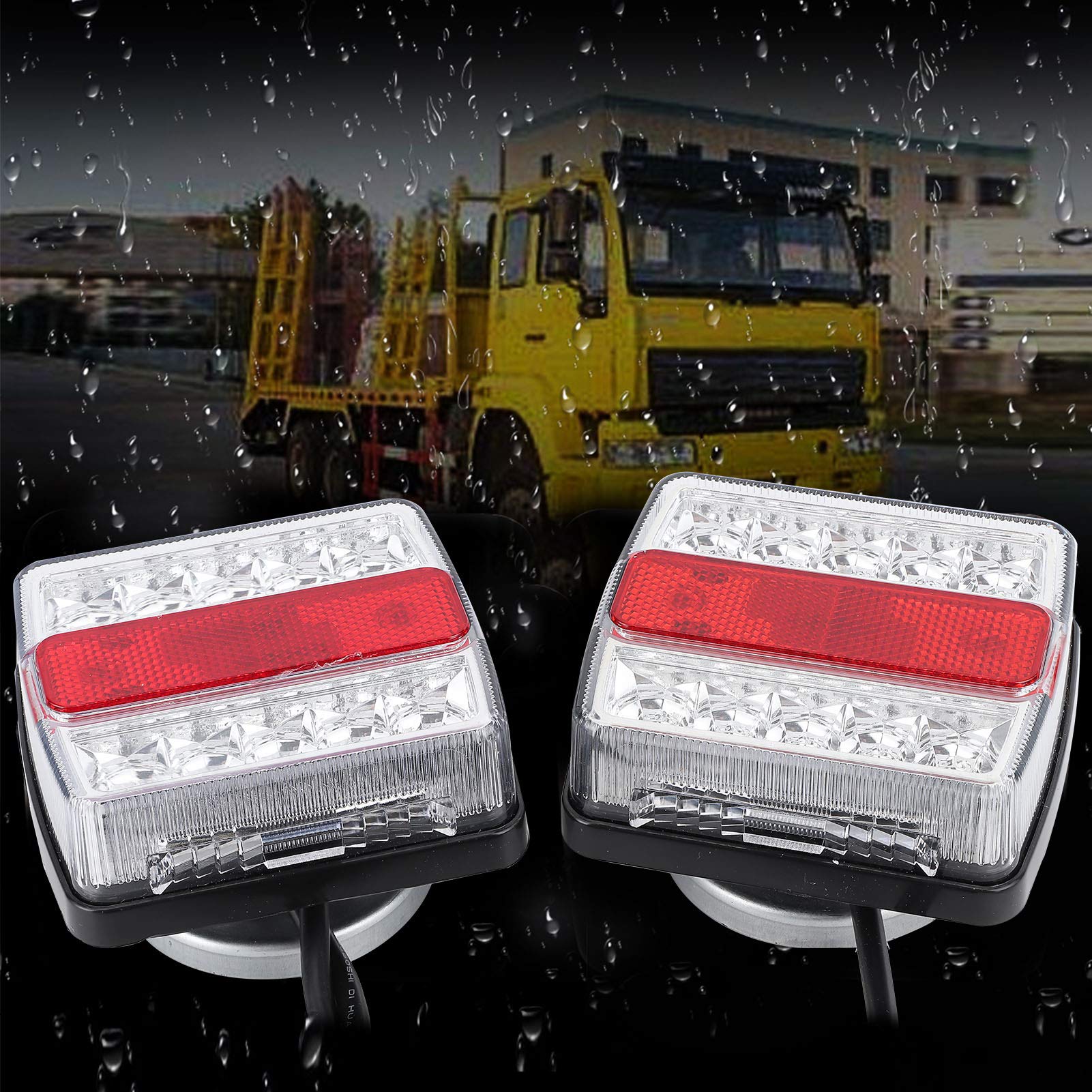 Tbest Magnetyczna Tablica Oświetleniowa Przyczepy Lampa Tylna LED Światło Tylne Przyczepy Tylna Lampa Tablicy Rejestracyjnej 16 Diod LED 12 V 7 Pinów 10 M Kabel Pozycja Hamulec