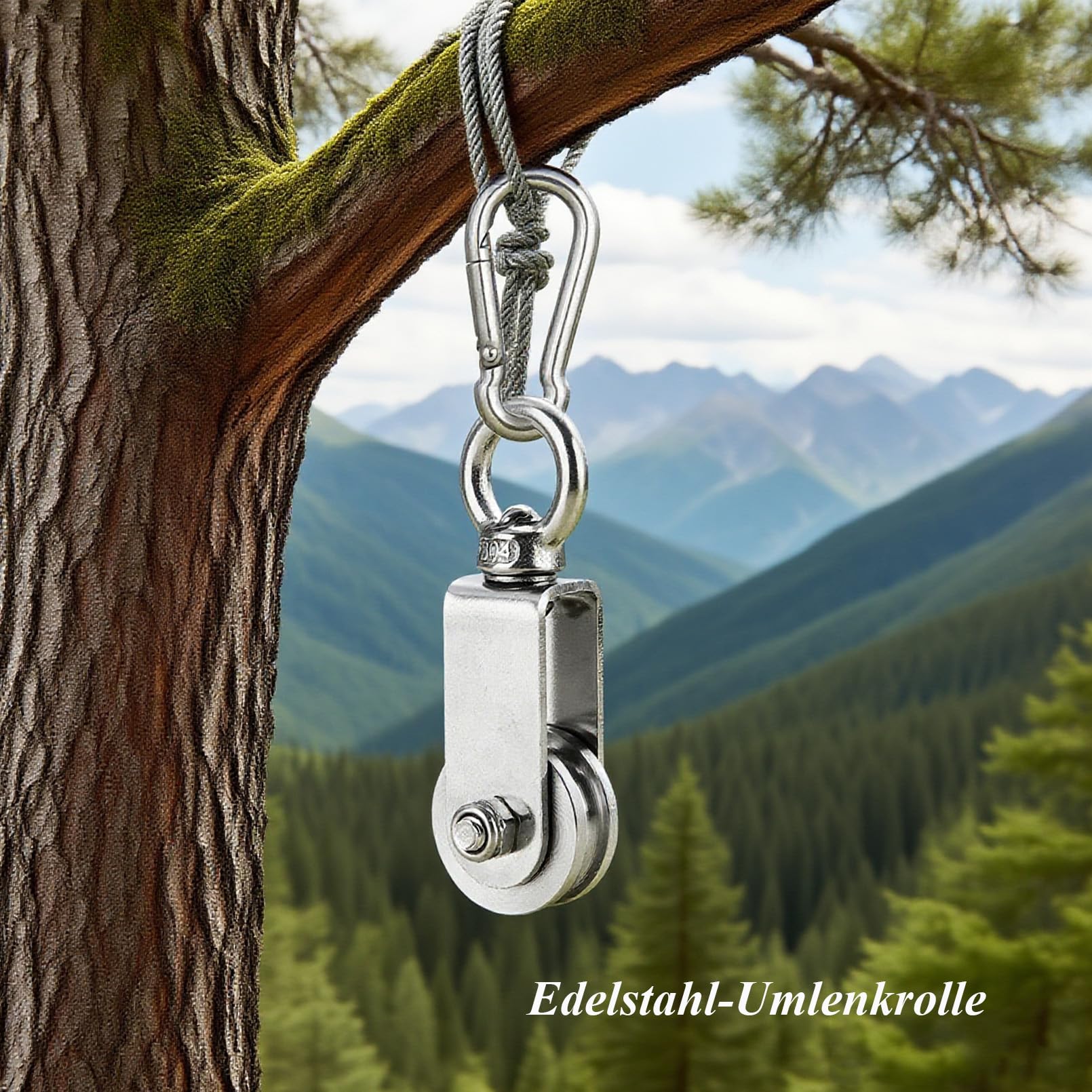 34mm Edelstahl-Umlenkrolle mit M6 Federkarabiner 250kg belastbar für Seile & Stahlseil Professionelle Snatch Block mit Doppelkugellager für Bauwesen Industrie Fitness Outdoor (4er Pack)