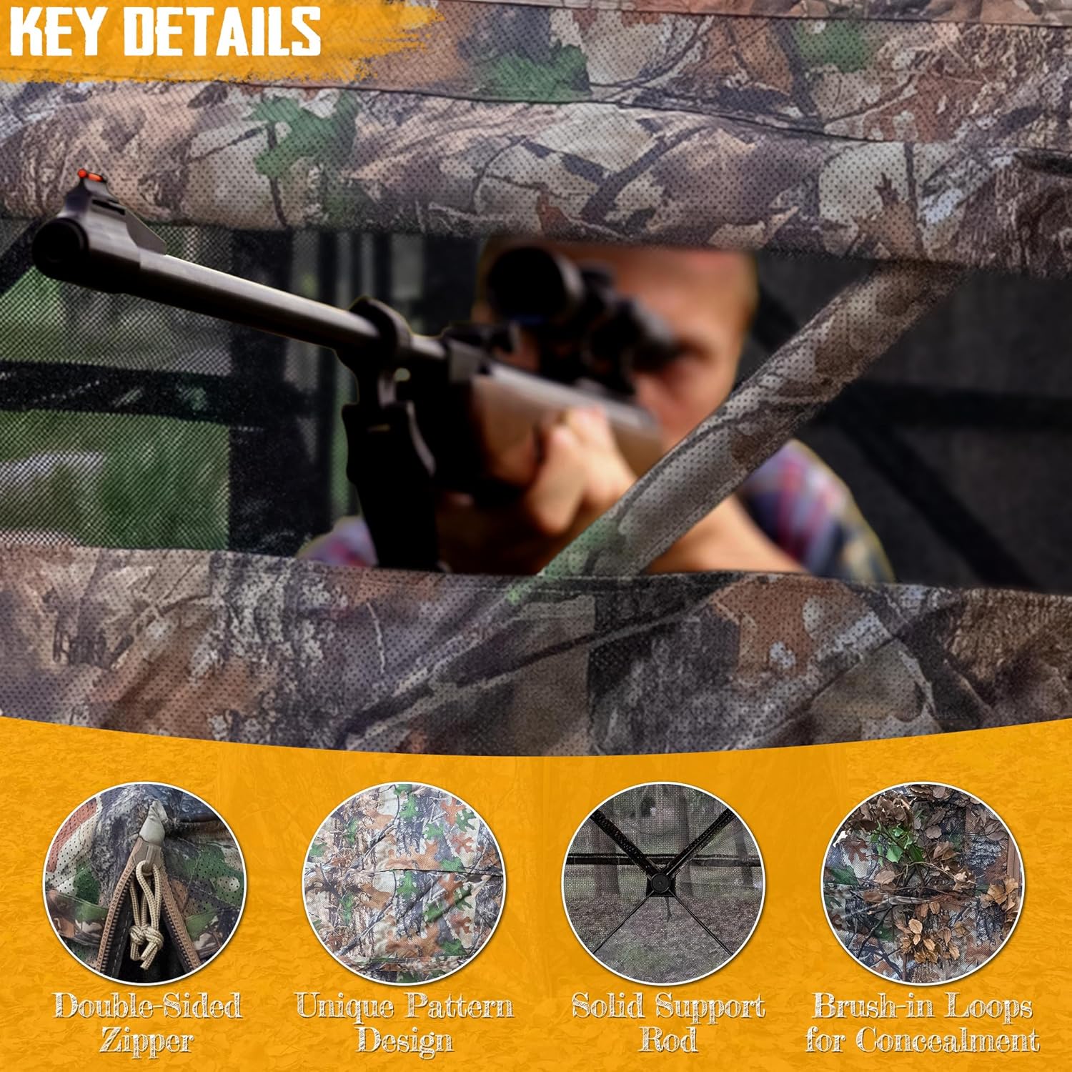 Hunting Blind - 360° See Through Ground Blind with Floor Mat, 2-3 & 3-5 Person Pop Up Hunting Blind, Ground Blind for Deer Turkey Hunting, Camouflage