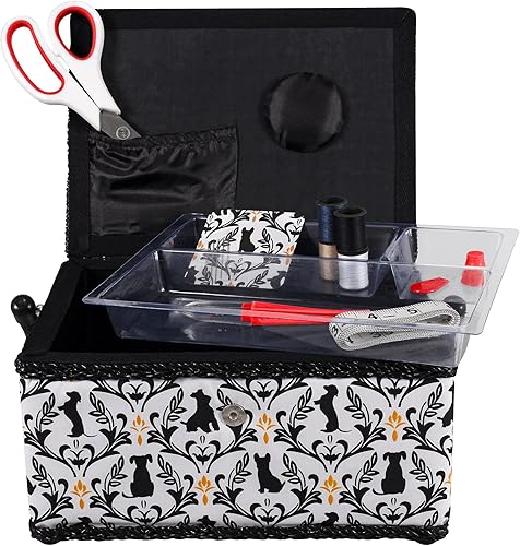 Miniatura 8 de SINGER Cesta de coser con kit de costura, agujas, hilo, tijeras y nociones, color blanco