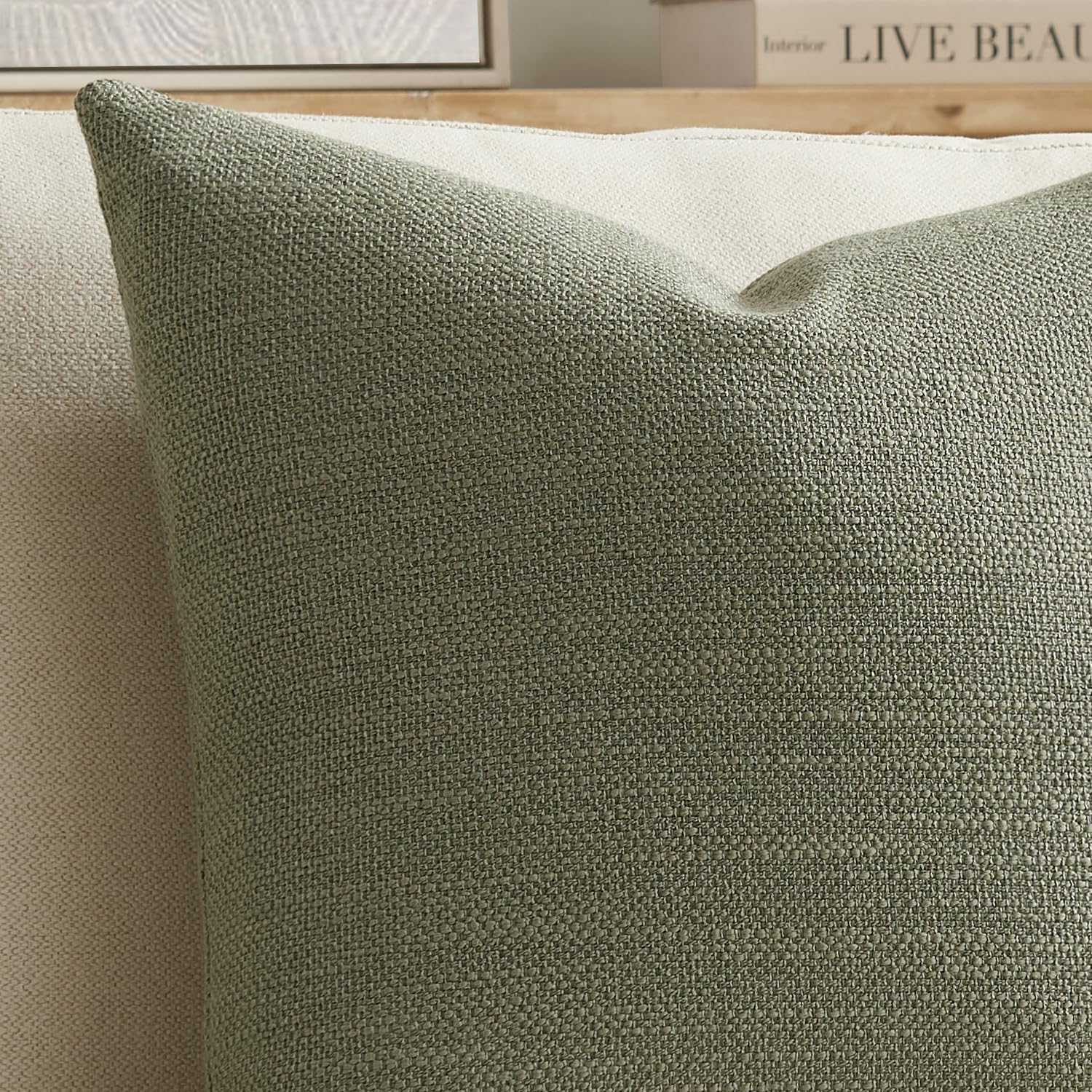 Meekio Set of 2 Linen Look Dark Sage Pillow Covers 18x18, Decorative Throw Pillow Covers for Couch, Sofa, Bed & Living Room Decor - Image 6