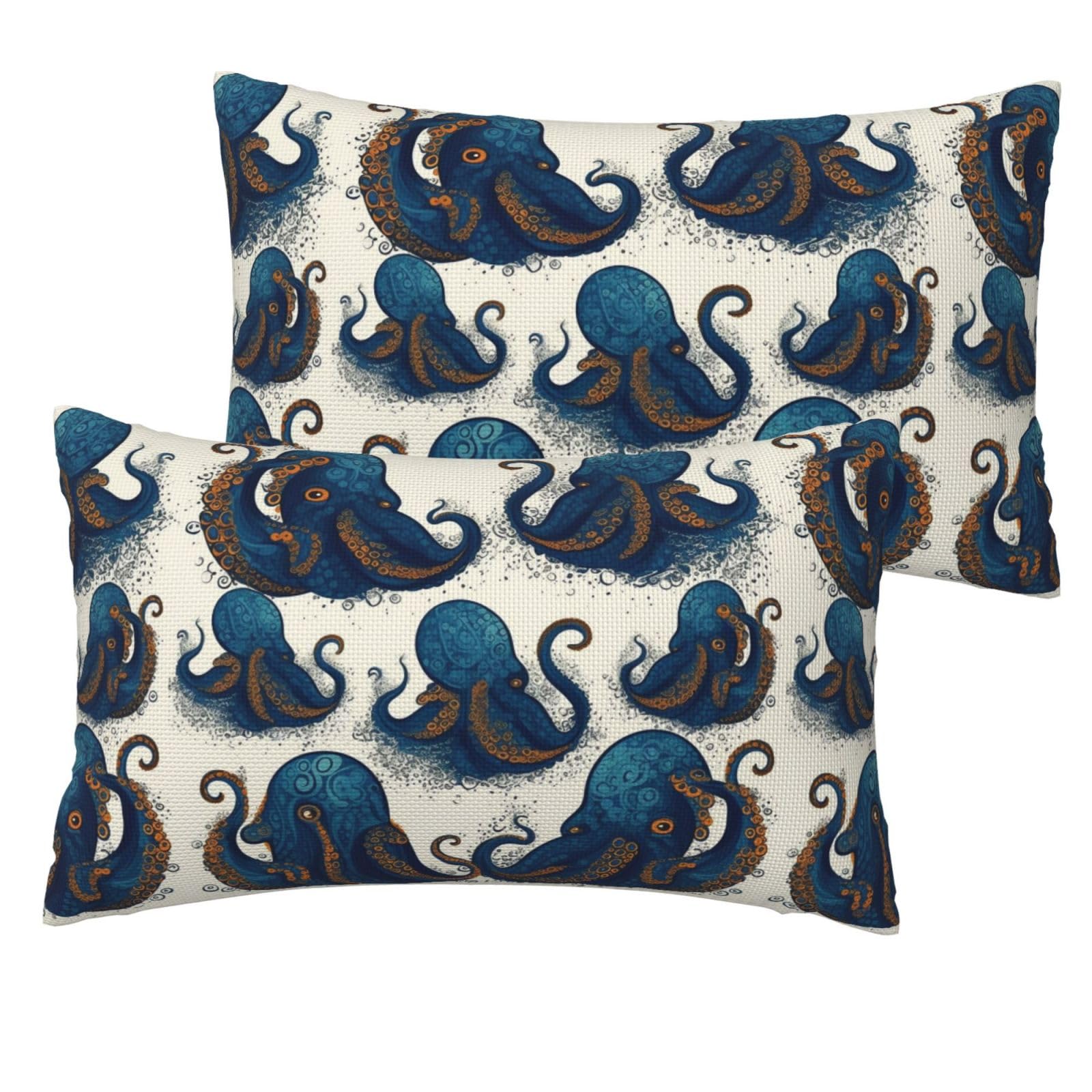 2 Pack Pillow Cases with Hidden Zipper, Soft Breathable Decorative Pillow Covers for Hair and Skin, Tentacles Octopus Pillowcases 12"x20" Bed Pillow Protectors Cover for Sleeping Gifts