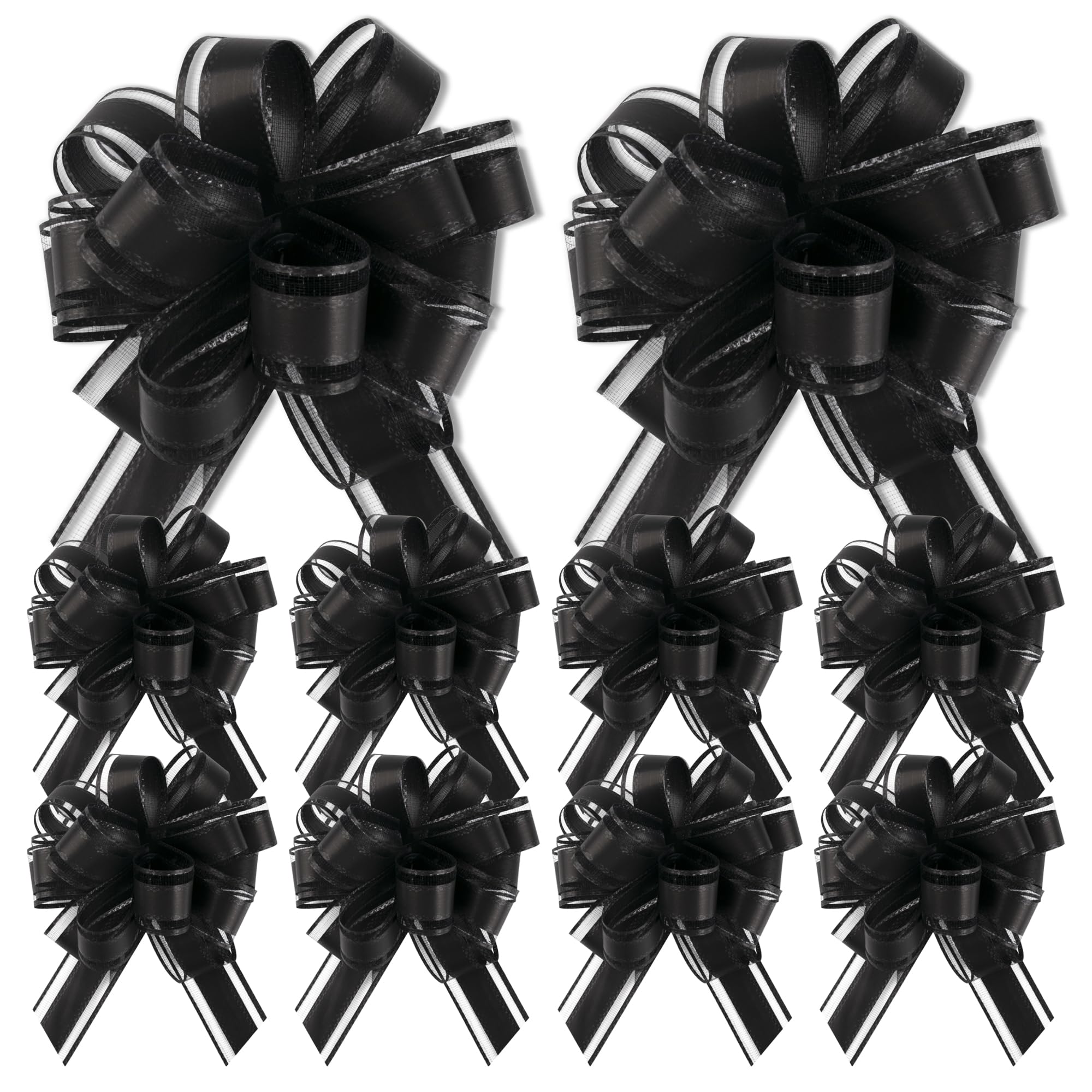 Dalababa 10 Pcs Pull Bows for Gift Wrapping, 4.3 Inch Solid Colour Ribbon Bows for Wedding Christmas Halloween Birthday Party Present Baskets Decoration - Black