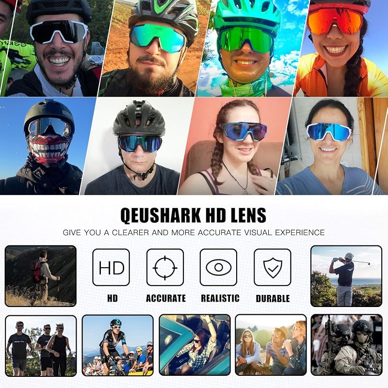Queshark Sportszemüveg Kerékpáros Szemüveg Polarizált UV400 Védelem 5 Cserélhető Lencsével Fekete-Piros Outdoor Bicikli Futás