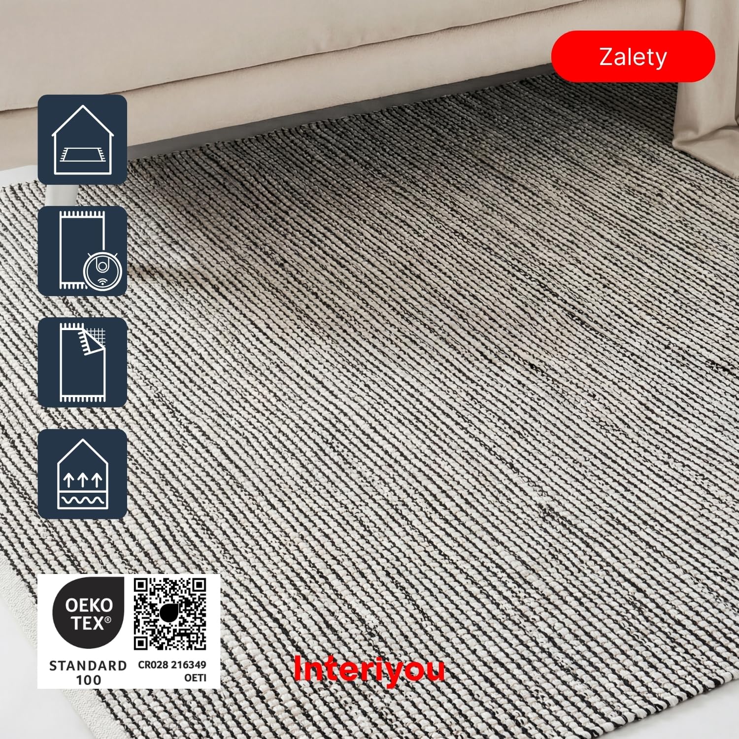 Interiyou dywan salon ręcznie tkany Riga - 140x200 cm Beżowy/Czarny - 100% ręczna robota, naturalne włókno, płaski splot