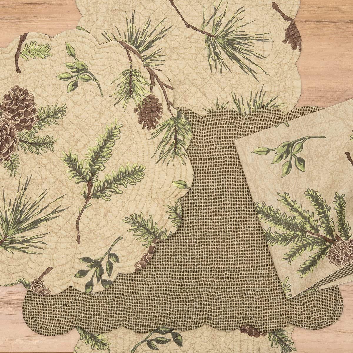 C&F Home Woodland Retreat 17'' X 17'' Quilted Reversible Cotton Placemats Round Table Mat Pinecone Decor Decoration Cabin Rustic Lodge Brown Green Round Placemat Set of 6 Tan