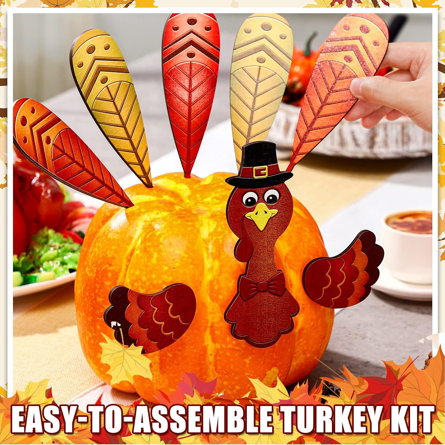 Karenhi Set of 8 Thanksgiving Wooden Pumpkin Turkey Making Kit Autumn Harvest Colorful Turkey Parts for Pumpkin Poke in DIY Decoration Home Outdoor Indoor Decor Gift