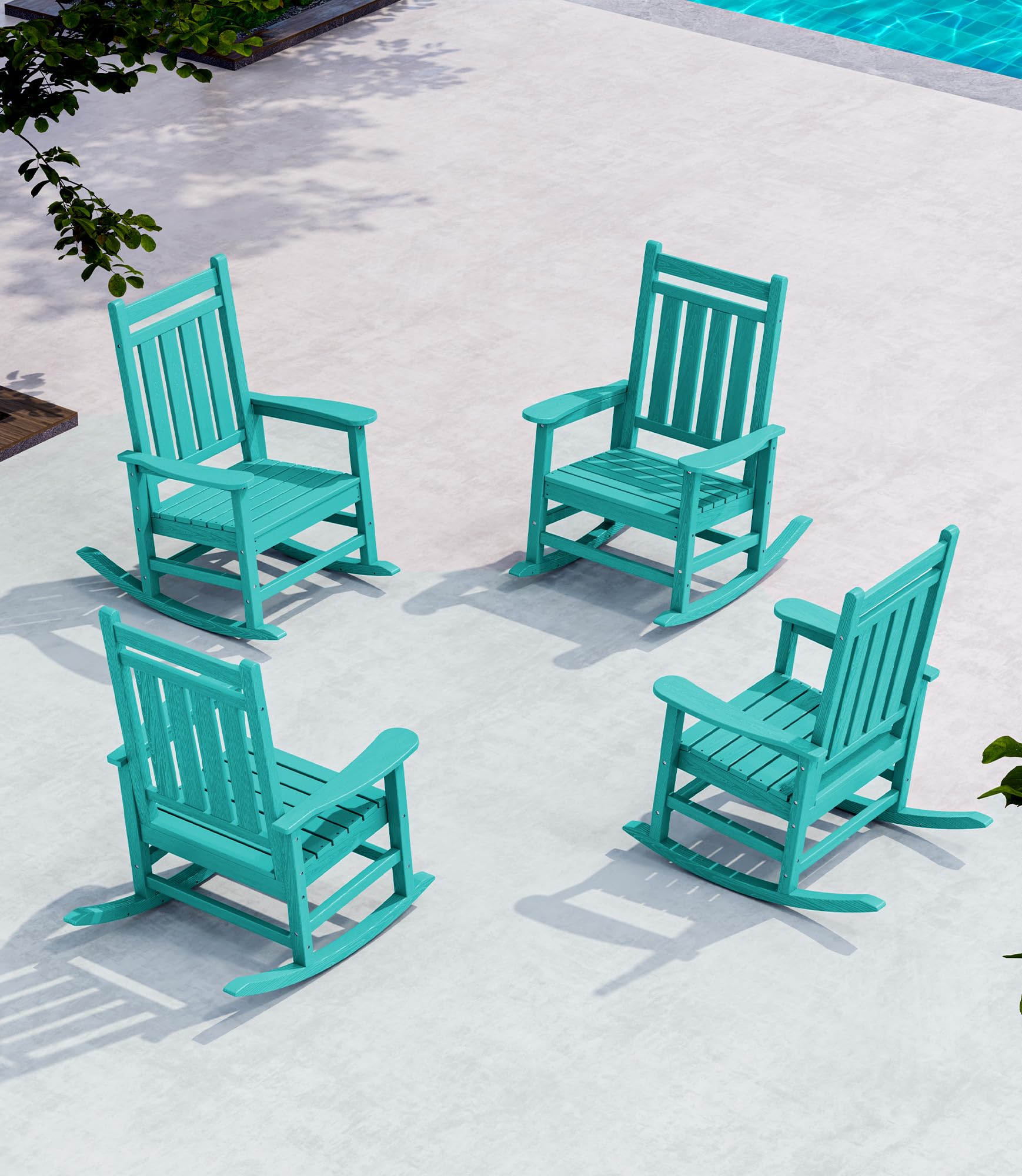SERWALL Outdoor Rocking Chair Set of 4, HDPE Rocker for Adults, Aruba