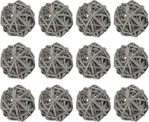 MECCANIXITY 20 bolas decorativas de mimbre de ratán de 1.2 pulgadas para rellenos de jarrones, bodas, jardines, fiestas de pasillo, color gris