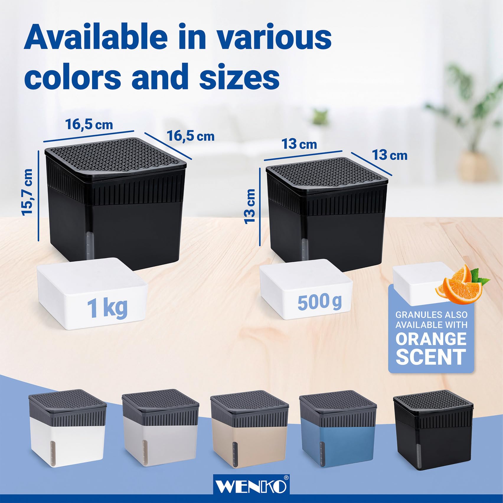 Wenko Deumidificatore Cube 1000 g, per ambienti fino a 80 m³, previene muffa e cattivi odori, senza elettricità, silenzioso, ricaricabile, nero