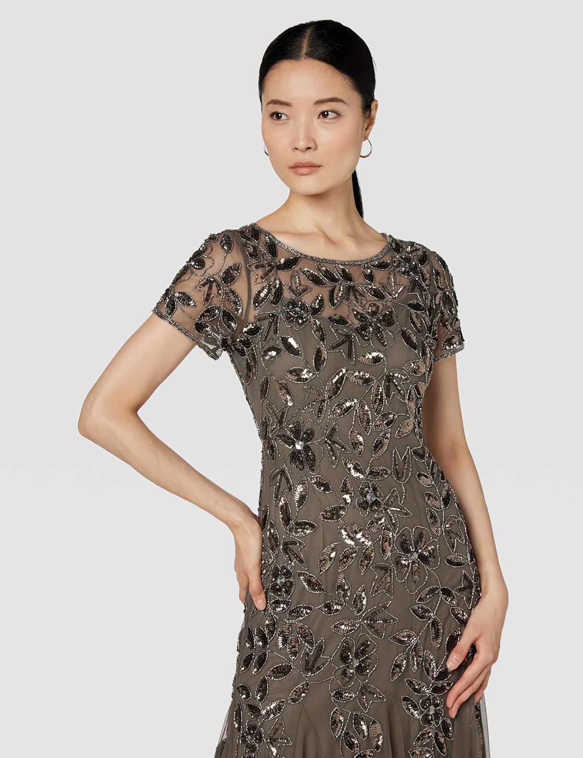 Adrianna Papell Womens Floral Beaded Godet Gown - Image 4