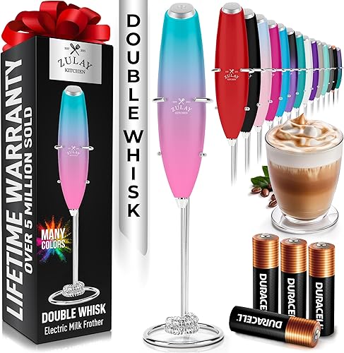 Miniatura 68 de Zulay - Potente espumador de leche con 4 pilas Duracell incluidas, manual, potente espumador de leche para capuchino, frappé, matcha y crema de