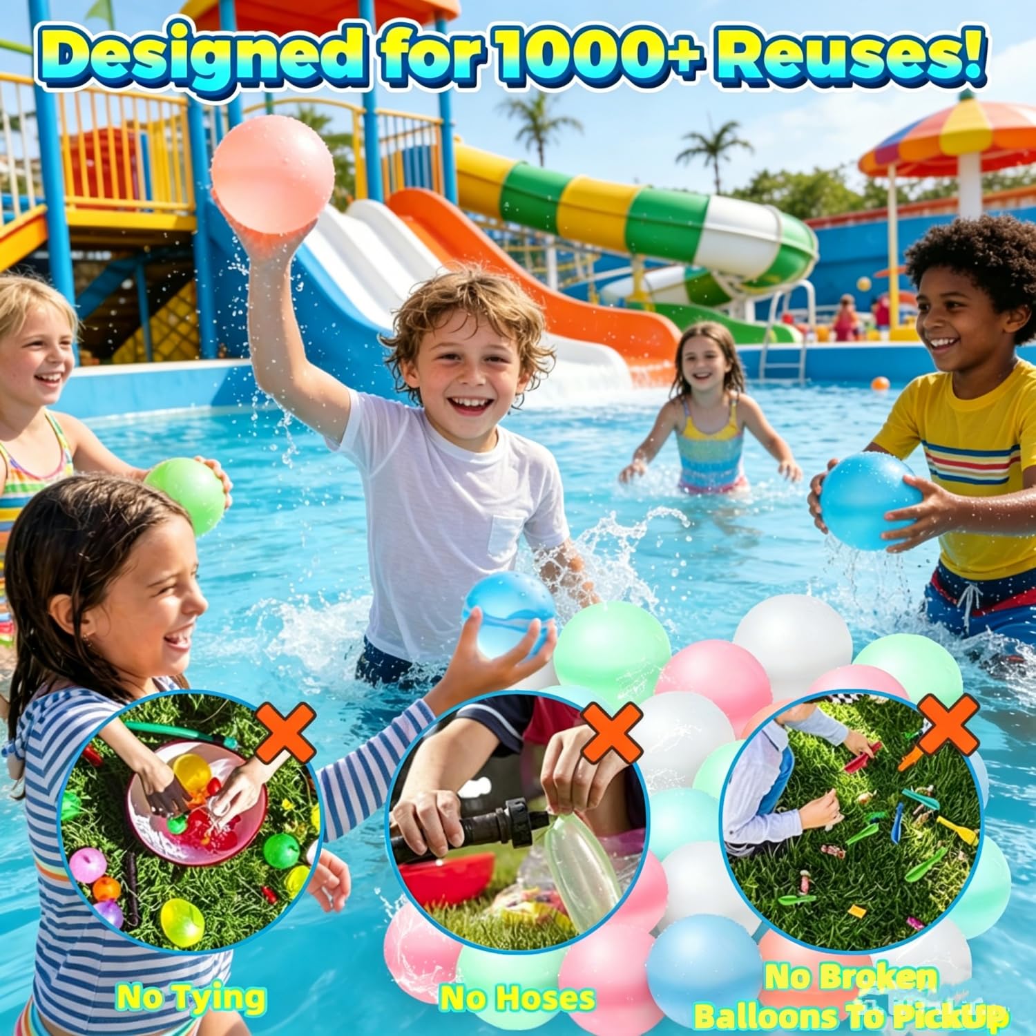 Wasserbomben Wiederverwendbar, Silikon Wasserbombens Selbstschließend mit Netzbeutel, Wasserballoons Sommer im Freien für Strand, Poolparty, Wasserspielzeug