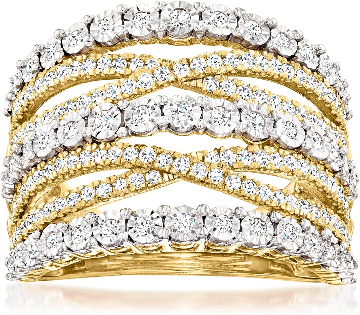 Ross-Simons 1.00 ct. t.w. Diamond Multi-Row Ring in 18kt Gold Over Sterling