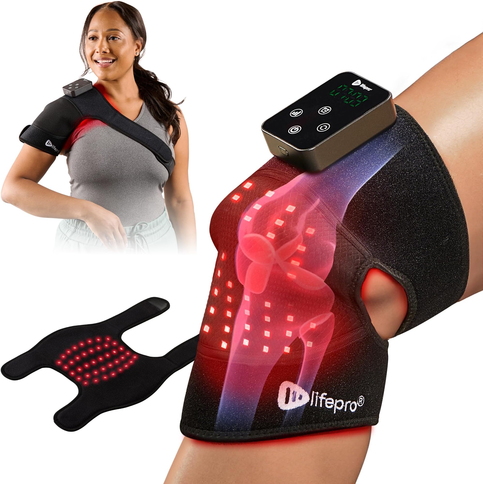 Red Light Therapy for Knee Brace – Portable Knee Massager with 660nm Red & 850nm Infrared LEDs - Vibration & Pulsed Modes - Biorecover Rechargeable Light Therapy Device for Joint Wellness