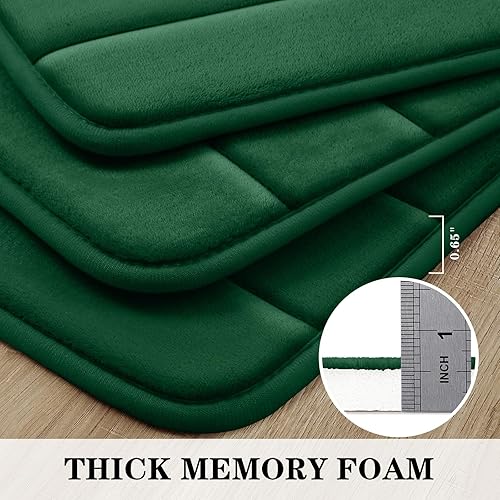 Miniatura 6 de BYSURE Juego de 3 alfombras de baño de espuma viscoelástica color verde oscuro, antideslizantes, extra absorbentes, juego de alfombras de baño