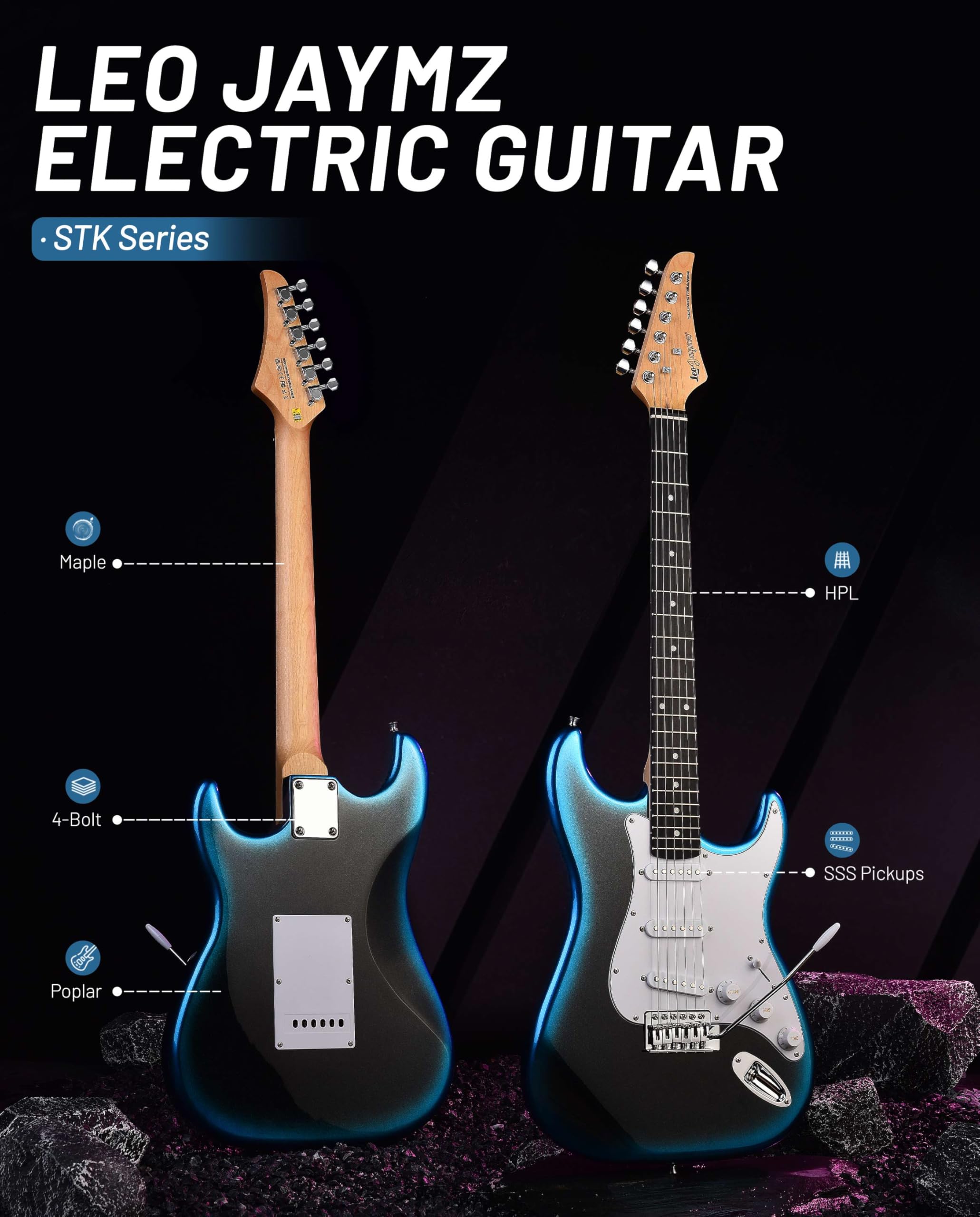 Leo Jaymz Beginner Electric Guitar 39” Kit with Portable Amplifier