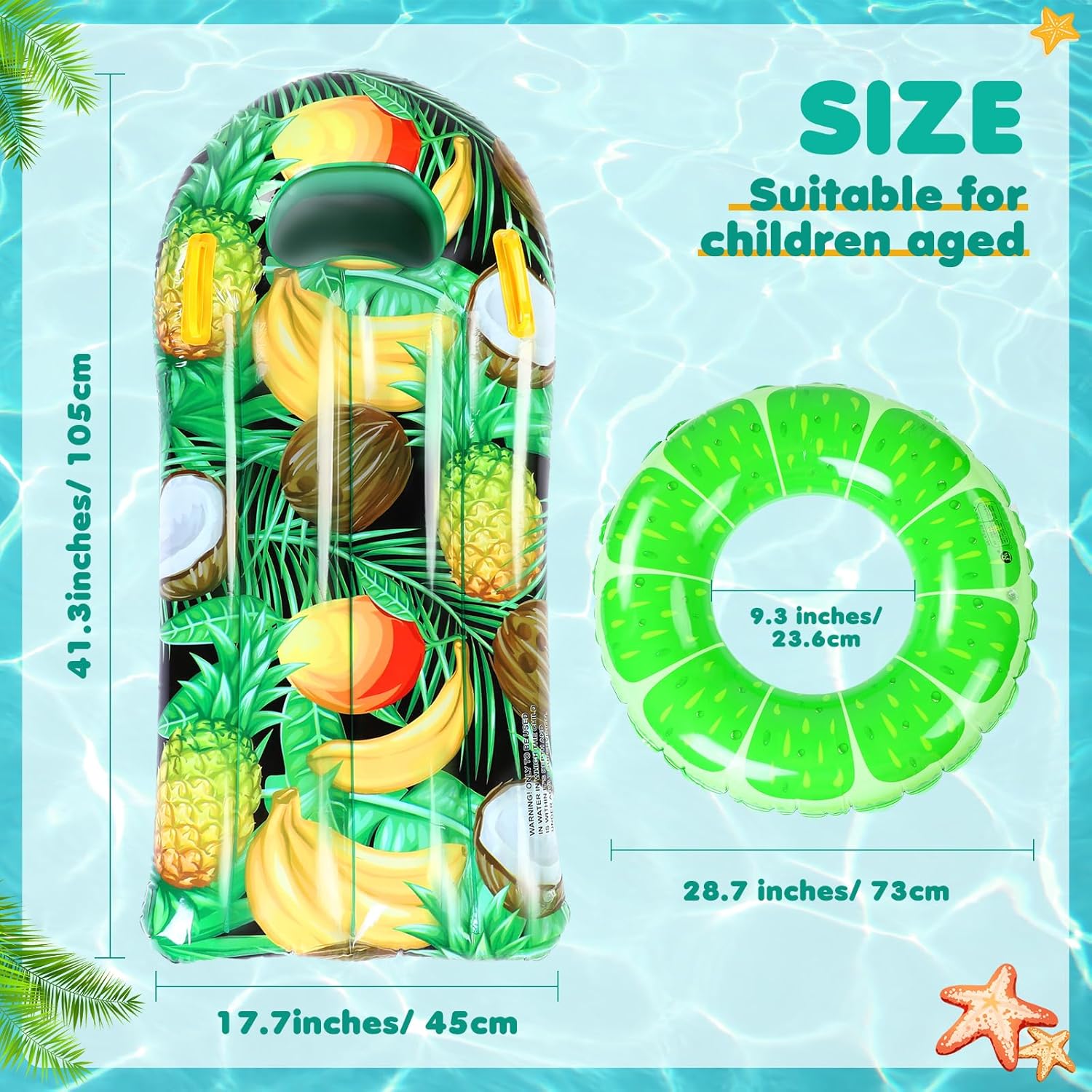 5 Pack Pool Floats Set Kids with Fruit Swim Rings, Inflatable Pool Toys for Kids, Summer Party Luau Hawaiian Decorations, Beach Birthday Water Games for Children