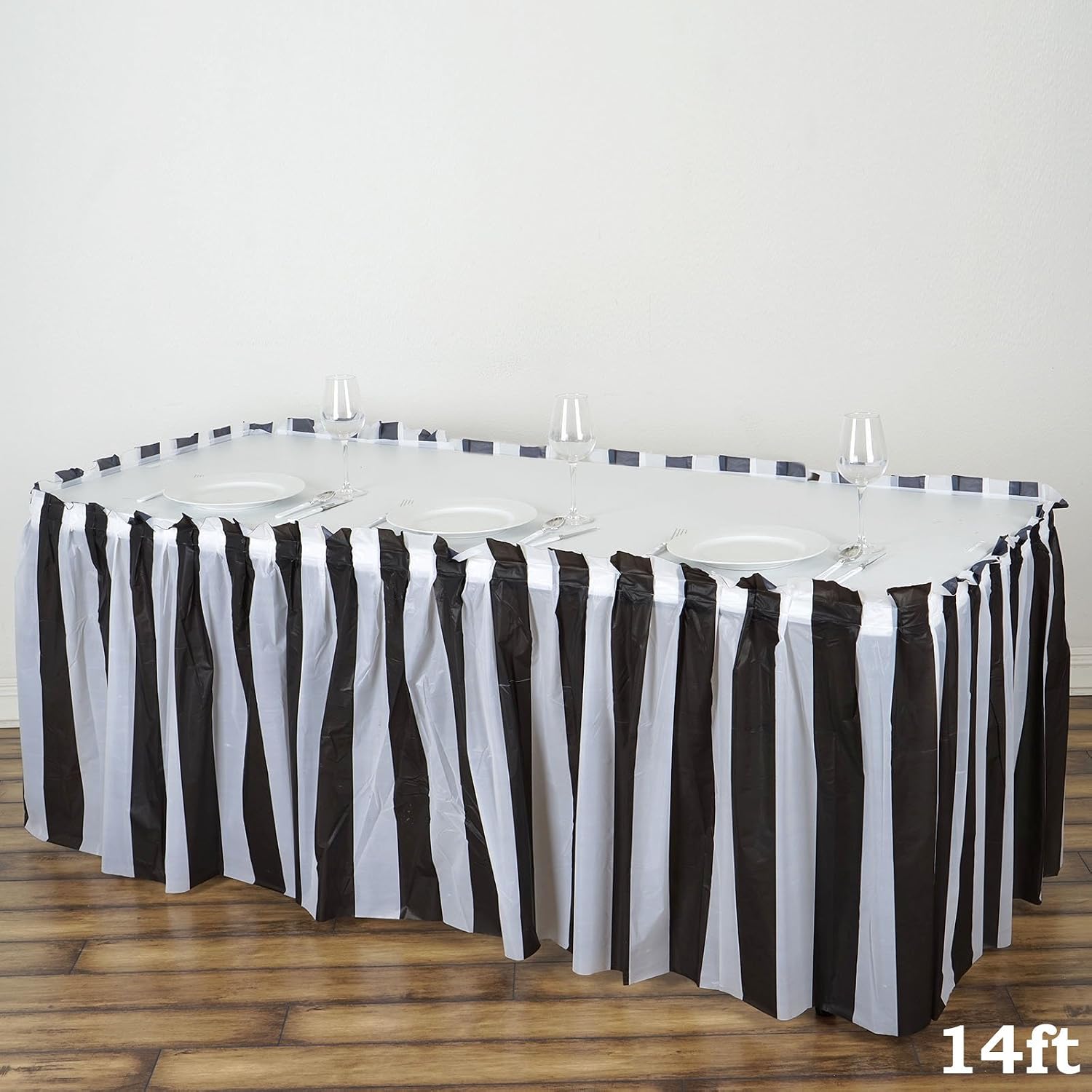 Balsa Circle 2 pcs 14 feet x 29-Inch Black and White Stripe Table Skirts Wedding Party Event Decorations Catering Wholesale