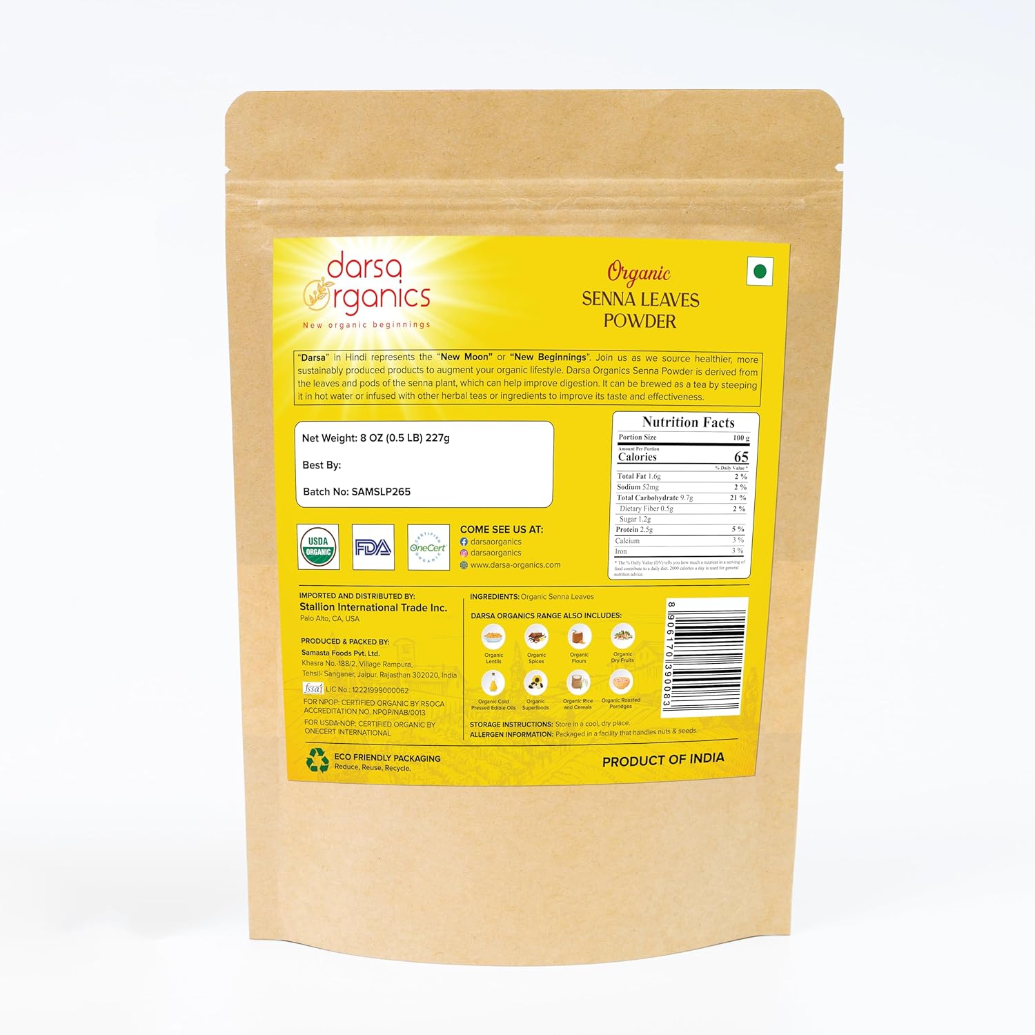 Senna Powder 8 oz - USDA Organic Senna Leaf Powder, Cassia Angustifolia, Perfect for Herbal Wellness & Organic Senna Tea, Gluten Free, Non-GMO, Vegan, Kosher Certified (Pack of 2)