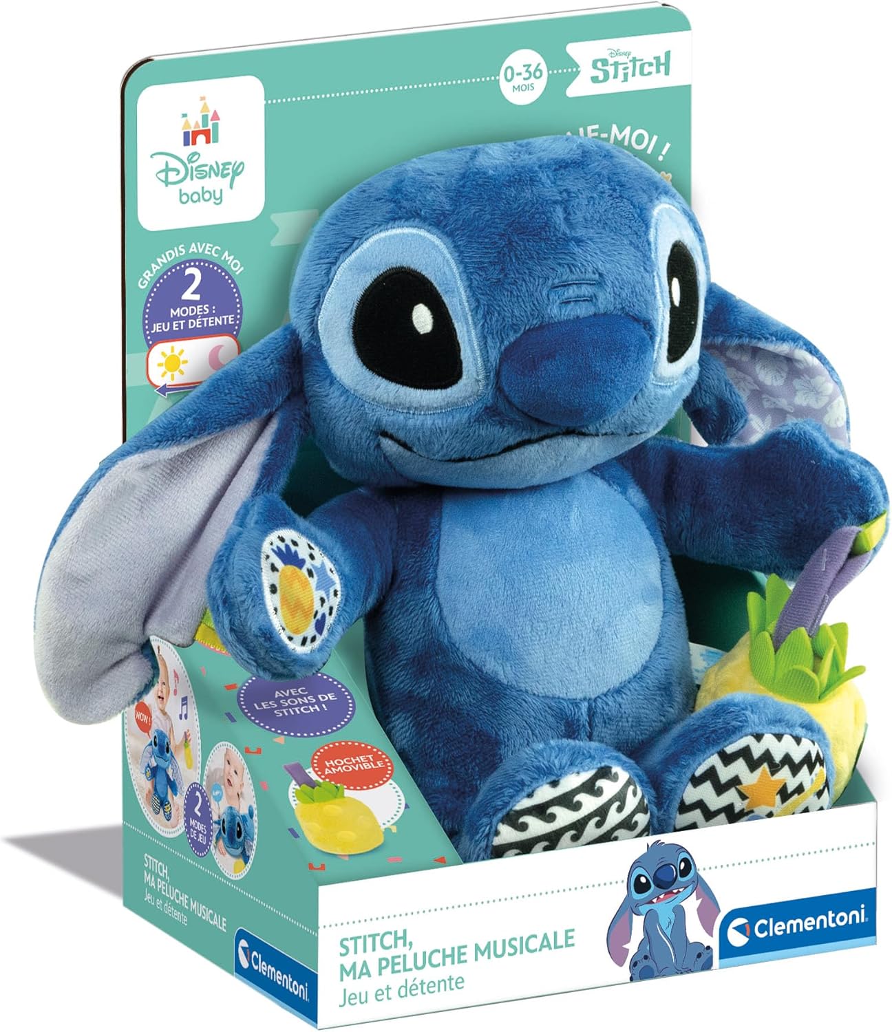Clementoni - Stitch, My Musical Plush Toy from 12 Months, Ultra Soft to Cuddle - Lullabies + Sound Effects - Educational Games for Children