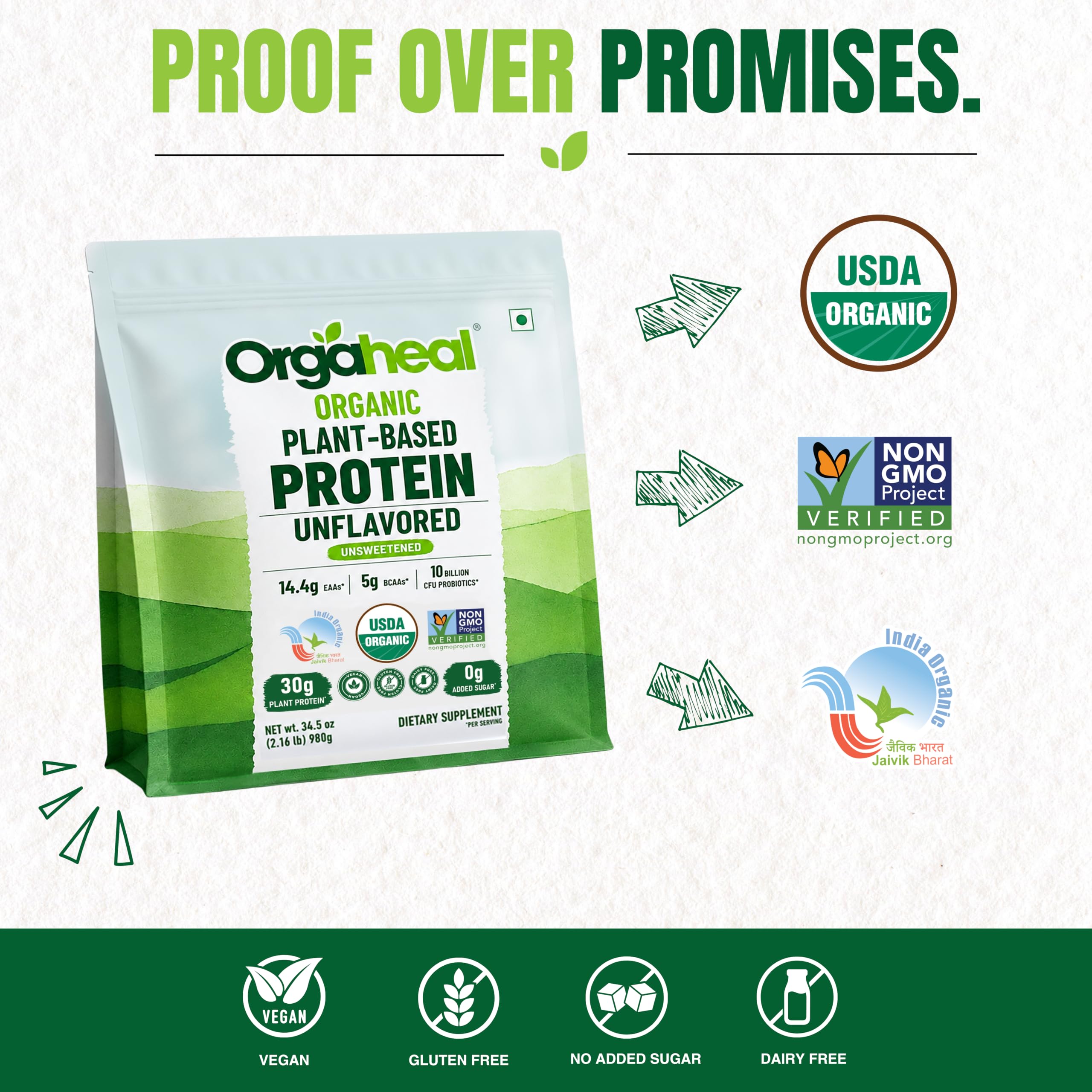 Organic Plant Protein Powder | Unflavoured | 30g Vegan Protein & 5g BCAAs | Pea, Mung Bean & Lentil Protein Blend | Gluten Free, No Added Sugar | 34.5 Oz — Amazon image 5