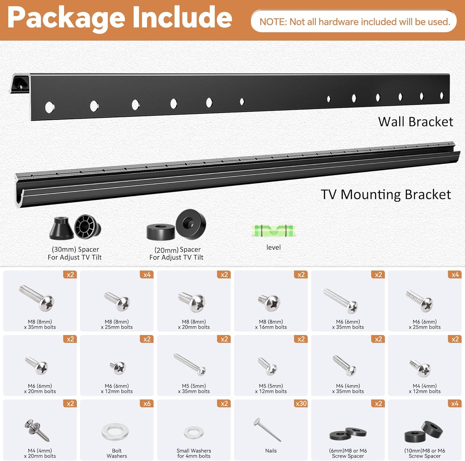 Studless Drywall TV Wall Mount, No Stud No Drill TV Bracket Hanger for 32-75 Inch TVs, Max Vesa 600x400mm up to 150lbs, Low Profile, Tilts 5°, Easy Install, Includes All Hardware & Level