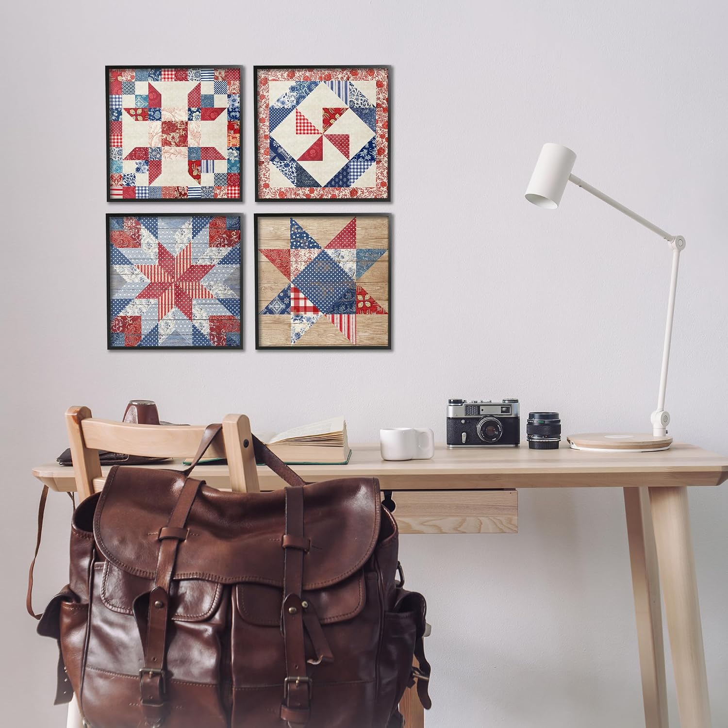 'Classic Patriotic Quilt Patterns'| 4pc Framed Giclee Set | Stupell Industries | Black, 12 x 12 Inches, Easy to Hang and Sturdy, Made in USA, by Susan Arnot