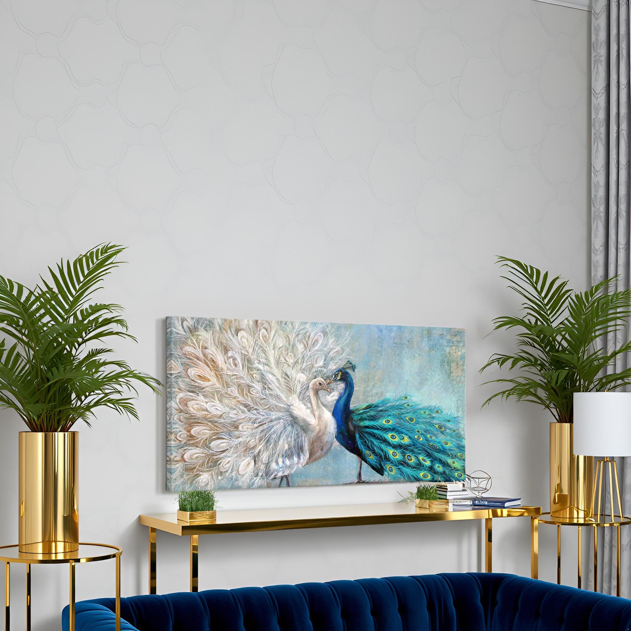 Amazon.com: sechars Large Peacock Canvas Wall Art Vintage Blue and