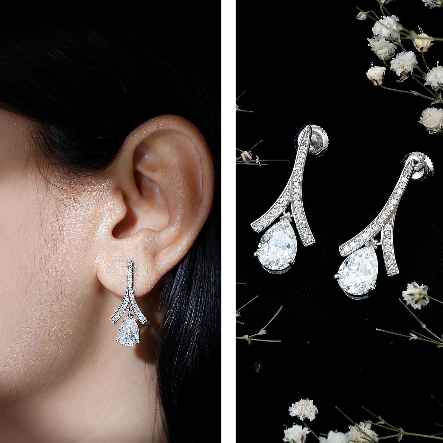 Certified 4 Carat Moissanite Earrings in Silver, D-Vs1 Quality, Moissanite Dangling Earrings - Gift For Special Occasions