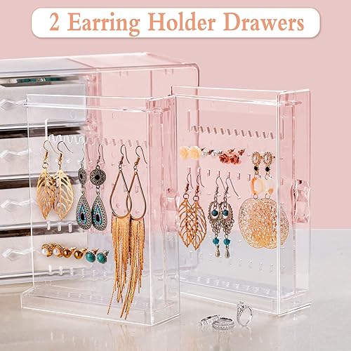 Miniatura 4 de Jenseits Caja organizadora de joyas acrílicas, soporte organizador de joyas, soporte para collar de 3 niveles, soporte transparente para aretes,