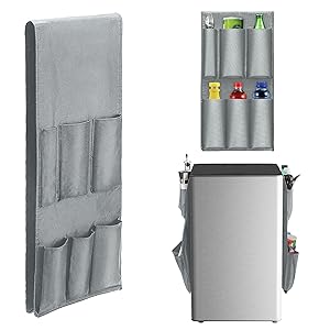 FAMNONE Dorm Mini Fridge Organizer, 10 Pockets Top of Fridge Storage Organizer, Flatware Dorm & Office Over the Refrigerator Double Side Caddy Organization Waterproof Storage for Spice Paper (Grey)