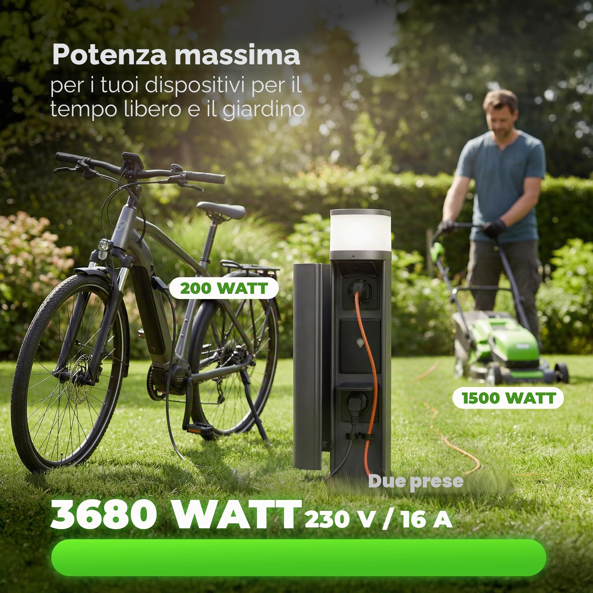 Novatool Lampada con presa radio a 2 scomparti, colore antracite, rotonda, con apertura SMART WiFi, app IP44, presa esterna da giardino, per esterni, colonna da giardino, torre di presa elettrica
