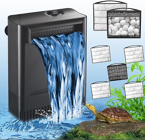 TARARIUM Filtro de tanque de tortuga para acuario, potencia ajustable, 30-75 galones, filtro interno grande de 290 GPH de 3 etapas con medios de