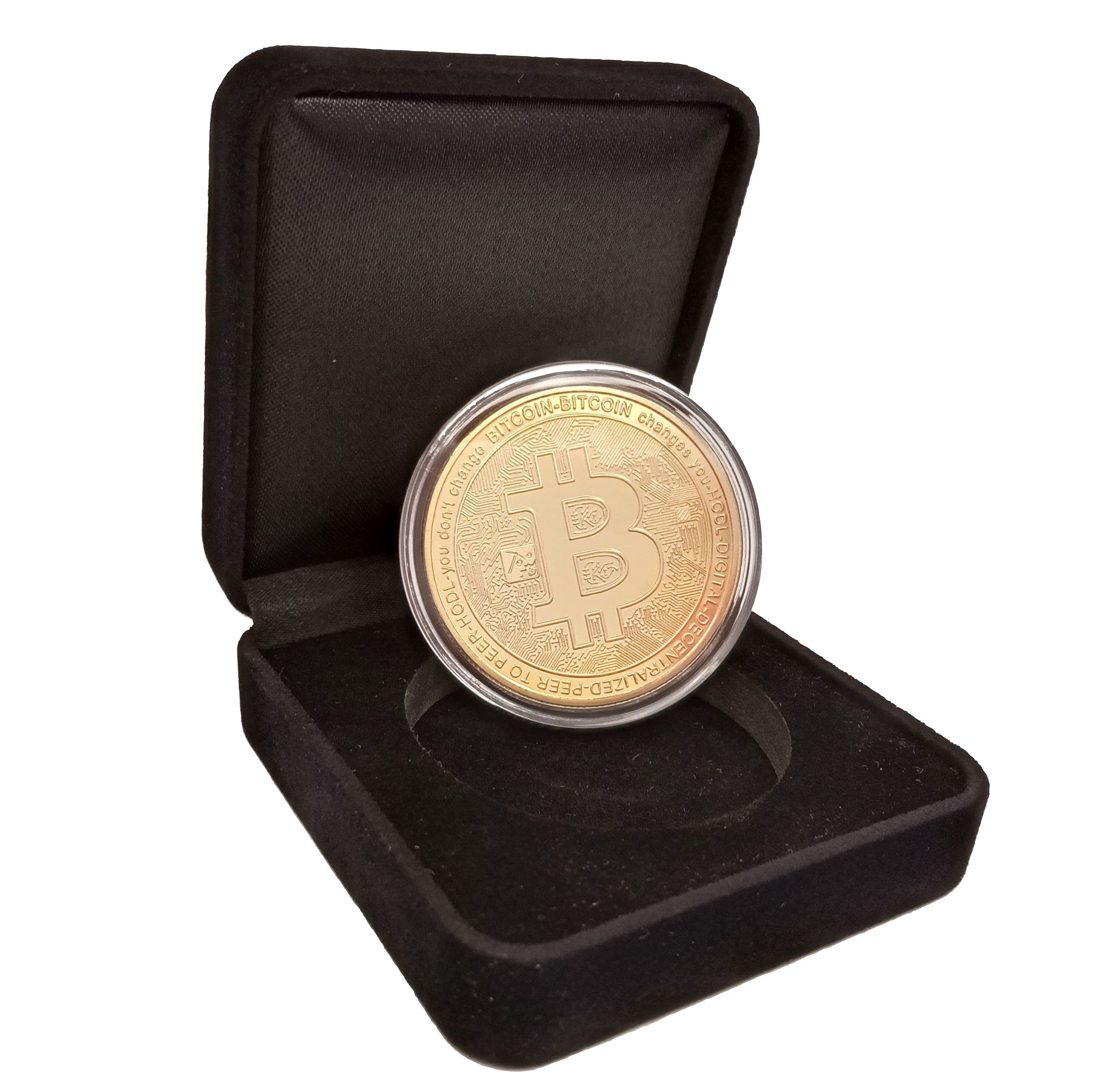 Moneda Física Oro 24k Bitcoin Moneda Física Bañada En Oro 24K Con Cofre De  Terciopelo Regalo Cripto Español